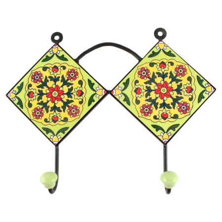 Pea Green Tiny Flower Ceramic Tile Wall Hook